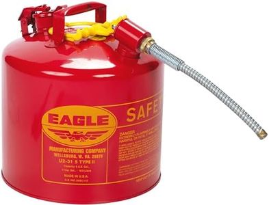 Eagle 5 Gallon Type II Red Safety Gas Can for Gasoline with Flame Arrester, Self-Closing Lid, and 12" x 7/8" Flexible Metal Hose, Made in the USA, Galvanized Steel Flammable Storage Can, U251S
