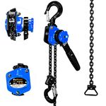 FITHOIST Chain Hoist Come Along 1/2 Ton | Mini Lever Chain Hoist 1100Lbs Capacity with 10' Lift G80 Chain | Ratchet Chain Puller Hoist 2 Heavy Duty Hooks | For Garages, Warehouse (Blue)