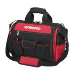 WORKPRO 16-Inch Tool Bag, Heavy Duty Tool Storage Organizer with Waterproof Hard Base, Wide Mouth Open Large Capacity, 39 Pockets with Elastic and Hook, Perfect for Tradesman, Electrician, Repairman