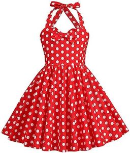 Kids Vintage Polka Dot 50s Girls Dress 1950s Dresses for Girls Halter Dress Princess Flower Girl A Line Retro Sleeveless Swing Vintage 1950s Cocktail Dresses Heart Neck Red Polka Dot 11-12 Years