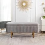 LEGACY OF COMFORT Miajah Velvet Upholstered Flip Top Storage Bench 2 Seater Sofa Upholstered Ottoman Bench with Storage for Living Room, Bedroom (Grey)