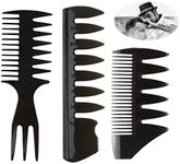 3 PCS Styling Comb,Barber Comb Wide Tooth Men Styling Comb Black Texture Comb Professional Shaping & Wet Pick Pompadour Comb Hair Combs Set for Wet Curly Thick Oil Hair Men Ladies Hair Hairstyle