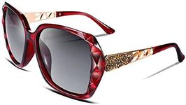 FEISEDY Women Trendy Polarized Sunglasses Oversized Sparkling Crystal Frame B2289 (Wine, 56)