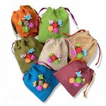 TheHandikrafts Unisex Colored Jute Potli With Multicolour Flower Jute Linen Potlis | 6 x 5 inches | Gift Bags for Return Gifts Bags| Jute Linen,Burlap