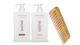 Native Shampoo and Conditioner set Coconut and Vanilla | Sulfate Free Shampoo And Conditioner Paraben Free, Dye Free, Silicone Free with Naturally Derived Clean Ingredients16.5 OZ, 487 mL for Men and Women bundle with Mwnxia Wooden Wide Tooth Comb