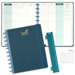 BEZEND Three-Column Weekly Planner 2025, Large Size, to Do & Appointment & Note, Disc-Bound with tabs, Pockets, Bookmark and Pen Loop, 9"x 11-1/5" - Dark Green