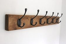 Antique Wooden Coat Rack Vintage Reclaimed Handmade Cast Iron Hook Coat Hooks 6 Hooks (70cms)