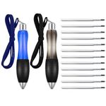 2 Pack Big Fat Pens with 12 Pcs Extra Refills Retractable Big Fat Ballpoint Pens in 2 Colors with Hanging Rope Handwriting Aids for Tremor, Arthritis, Parkinson (2 Pens&6 Black Refills&6 Blue Refills)