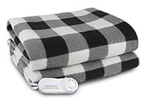 Biddeford Blankets Comfort Knit Heated Blanket with Therapeutic Heat Settings, Machine Washable - Perfect for Warm, Cozy Nights, Analog Controller, Throw, Black/White Buffalo Check