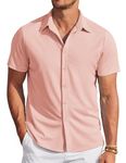 COOFANDY Men's Untucked Shirts Short Sleeve Button Up Regular Fit Casual Dress Shirts Light Pink