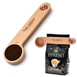 2 in 1 Wooden Coffee Scoop and Bag Clip - 1 Tablespoon Solid Beech Wood Measuring Scoop - Espresso Coffee Bags Sealer - Suitable for Ground Beans, Coffee Beans and Loose Tea - by The Urban Element