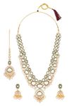 ZAVERI PEARLS Pink Green Beads Dazzling Stones Meenakari Bridal Long Necklace Earring & Maangtikka Set For Women-ZPFK18099