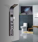 X-XONIER Stainless Steel 6 in 1 Shower Panel Thermostate Tower System, Rainfall Shower, Waterfall, Body Massage Spray, Handheld Shower, Temperature Display, Easy Connect Shower Panel,(Black)