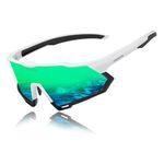 KINGSEVEN Polarized Sunglasses for Men and Women Sports Sunglasses with UV400 Protection for Driving Fishing Cycling (White Black Frame Black Temple-Green Lens)