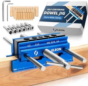 Eleon - Self Centering Dowel Jig with Elongated Jaws and Extra Wide Clamp - Precision Woodworking Made Effortless - Lasting Craftsmanship - Durable Aluminum Alloy Dowel Drill Guide (Blue)