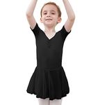 Tancefair Girls Ballet Dress Short/Long Sleeve Ballet Leotard with Chiffon Skirt Ballet Outfit Gymnastics Dance Leotard Black