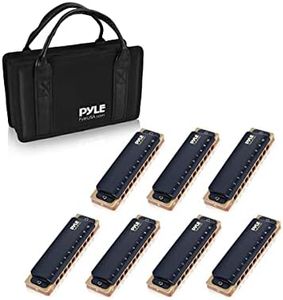 Pyle Professional Brass Metal Covered 10 Hole 7 Piece Diatonic Harmonica Kit - Blues Harp Set Includes Storage Case and Polishing Cloth - Key of C -Great for Pro, Beginner Lessons or Band - PHARM48ST