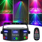 Amki Dj Disco Lights, 15 Eyes Rgb Party Lights Stage Light By Dmx512 Control, Sound Activated Led Pattern Strobe Lights For Parties Live Laser Light Show - Aluminium, Corded Electric, Green