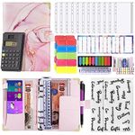 32Pcs Budget Binder with Calculator and Cash Envelopes, Leather Money Saving Wallet with A6 Notebook, Money Organizer with 6 Holes Ring Binder, 12 Budget Sheets, Stickers Included (Pink)