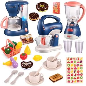 Accessoire Cuisine Enfant,Kit de Ustensile Cuisine Électroménager Enfant avec Cafetière, Mixer, Blender,Jeu de Rôle Éducatifs Cadeau pour Filles Garçons 2 3 4 Ans