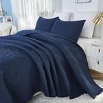 Brandream Quilt Set Cotton King Size Farmhouse Comforter Set Damask Matelasse Bedding Set Elegant Bedspread Coverlet Set 3-Piece Navy Blue