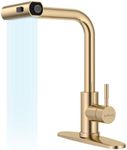 APPASO Waterfall Kitchen Faucet with Pull Down Sprayer, Brushed Gold Kitchen Faucet with Sprayer 3 Modes,360° Swivel Kitchen Sink Taps Single Handle Kitchen Faucet