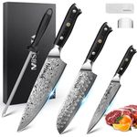 MOSFiATA Damascus Chef Knife Set 3PCS- Professional Sharp 8" Chef Knife 7”Santoku Knife and 5”Utility Knife, VG-10 High Carbon Stainless Steel with Finger Guard, Knife Sharpener Rod Gift Box