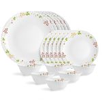 Cello Opalware Dazzle Series Secret Garden Dinner Set, 18 Units | Opal Glass Dinner Set for 6 | Light-Weight, Daily Use Crockery Set for Dining | White Plate and Bowl Set