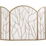 Deco 79 Metal Tree Arched 3 Panel Fireplace Screen with Branch Inspired Design, 25" x 12" x 31", Gold