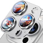 MAYABALLE® Aluminium Plate 3D Camera Lens Protector Compatible With iPhone 16 Pro/iPhone 16 Pro Max, [Anti-Scratch] Premium 9H Tempered Glass Film Aluminium Alloy 3D Full Lens Cover - White Titanium