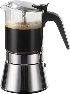 Rainbow Prime 4Cup Espresso Coffee Maker Moka Pot Stovetop Premium Crystal Glass Stainless Steel For Flavored All Types Italian Style Strong Coffee Making Kit (240ml)