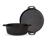 Feroall Cast Iron Pre Seasoned Cookware Combo - Cooking Pot (2.1 litres) and Flat Tawa/Pan (10 inch) | Induction Friendly | Flat Bottom Kadai/Kadhai | Ready to Use | Perfect for Everyday Use