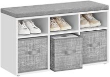 VASAGLE Shoe Bench with Cushion, Shoe Storage Bench with 6 Compartments and 3 Adjustable Shelves, Entryway Bench with 3 Storage Boxes, for Bedroom, Closet, Living Room, Cloud White ULSB101W14