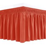 Biscaynebay Wrap Around Bed Skirts for Full & Full XL Beds 15 Inches Drop, Coral Elastic Dust Ruffles with Adjustable Belts Silky Luxrious Fabric Machine Washable