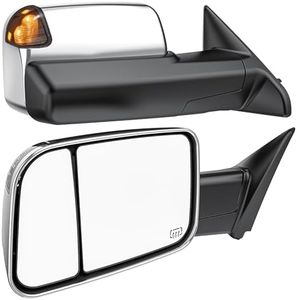 Smoked Power Heated Tow Mirrors Compatible with Dodge Ram 1500 2002-2008, 2500 3500 2003-2009, Flip Up Extended Trailer Towing Side Mirrors, Chrome Housing