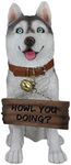 Ebros Gift Lifelike Pet Pal Siberian Husky Sled Dog Statue 13" Tall with Jingle Collar and Greeting Sign As Patio Welcome Entry Door Home Decor Spitz Huskies Dogs Family Sculpture