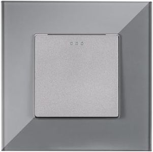 Navaris Interruttore Pulsante Singolo - Cornice Placca in Vetro Grigio per Pulsanti Interruttori Elettrici - Accensione Spegnimento Luci Domestiche