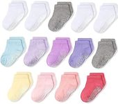 CozyWay Non-Slip Ankle Grip Low Cut Toddler Socks, 14 Pack for Girls, Pastel Colors, 3-5 Years Old