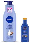 NIVEA Body Lotion for Dry Skin, Shea Smooth, with Shea Butter, For Men & Women, 400 ml & NIVEA Sun Lotion, SPF 50, with UVA & UVB Protection, Water Resistant Sunscreen for Men & Women, 75 ml