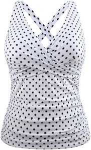 Hilor Women's Bathing Suit Top with Underwire V Neck Tankini Tops Swimwear Top Tummy Control Swimsuits White&Black Polka Dot 12