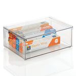 mDesign Storage Box with Drawer – Sturdy Plastic Drawer Box for Food and Kitchen Accessories – Stackable Kitchen Storage Box with Pull-Out Drawer – Clear