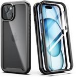 IDweel for iPhone 15 Case, Sturdy Shockproof Case with Tempered Glass Screen Protector, Heavy Duty Protection Shock Resistant Hybrid Clear Bumper Hard Cover for iPhone 15 6.1 Inch,Black