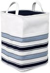 BirdRock Home Canvas Laundry Hamper with Handles - Blue Stripes - Transport Easily - Dirty Clothes Storage - Bendable and Foldable - Rectangle Laundry Bag