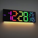 Large Digital Wall Clock 16 inch Display, Wall Clock with Date,Temperature,Remote Control,4 Level Brightness Dimmer,8 Color Night Light,2 Alarm,12/24H,DST Perfect for Home/Office/Garage/Gym/School