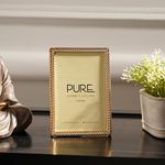 Pure Home + Living Gold Plated Diagonal Ribbed Metal Photo Frame, Tabletop Photo Frame,Decorative Picture Frames For Home Décor, Office Desk, Bedroom & Living Room (4X6 Inches, Pack Of 1)