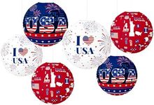 6 PCS USA Patriotic Day Lanterns Independence Day Party Lanterns American Star Flag Decor Lanterns for 4th of July Holiday Decor String Lights Decorations Party Supplies