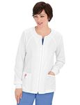 Cherokee Zip Front Scrub Jackets for Women, Workwear Core Stretch Soft Brushed Twill 4315, White, XXS