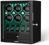 DUKWIN Watch Winder for 6 Automatic Watches,Lockable Watch Winders with Watch and Jewelry Storages, Super Quiet Mabuchi Motor with High-Gloss Piano Lacquer Finish,Built-in Illumination-Green