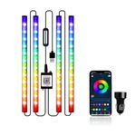 Car LED Interior Light, Neon Lights 12v RGB Interior Light Strip Footwell Light Strips USB with App Control Under Dash Car Light Motorcycle Dreamcolour Pack of 4 (No remote control)