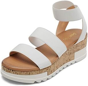 DREAM PAIRS Womens Open Toe Elastic Strap Casual Flatform Platform Sandal, White(11) Reed-1